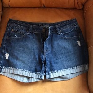 Jean short with worn detailing , Ann Taylor